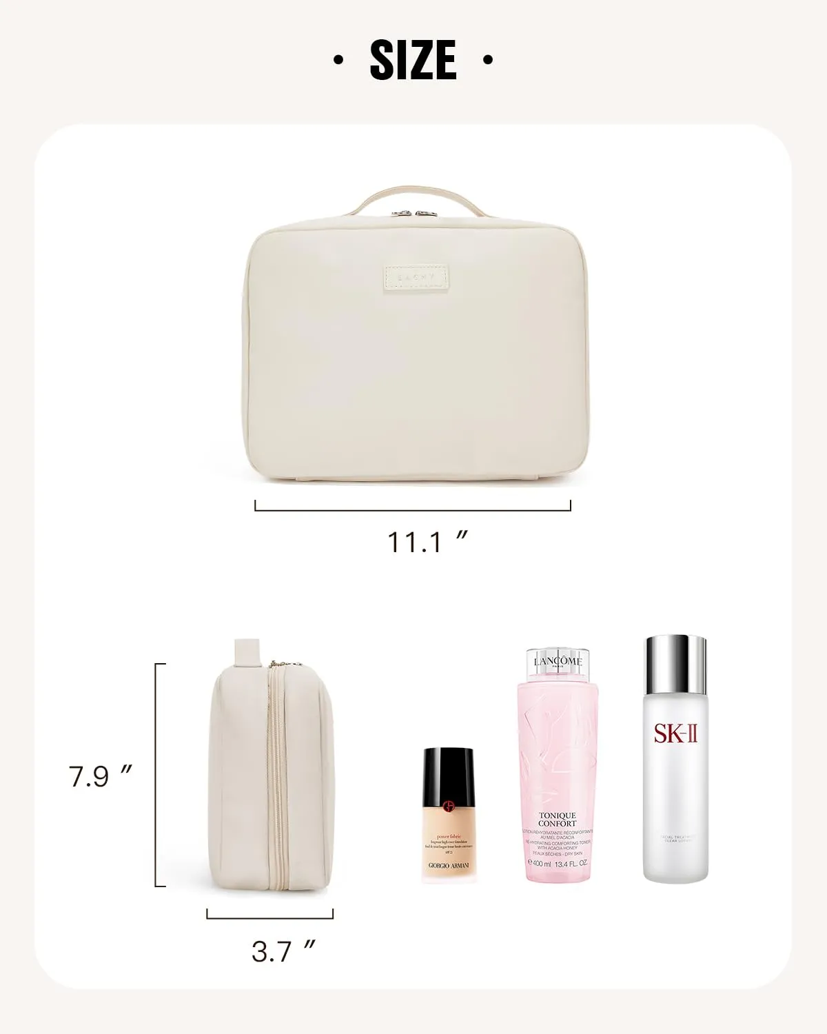 EACHY Toiletry Bag with Hanging Hook, Travel Makeup Bag PU Leather Cosmetic Bags for Women Make Up Organizer with 4 Compartments Waterproof Full-Size Portable Travel Essentials (Berige)