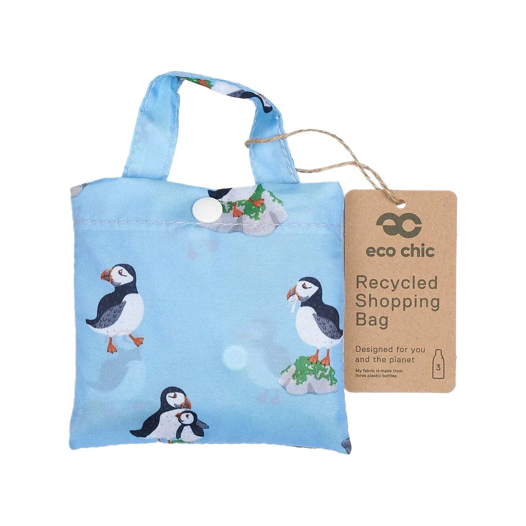 Eco Chic Lightweight Foldable Reusable Blue Puffin Shopping Bag