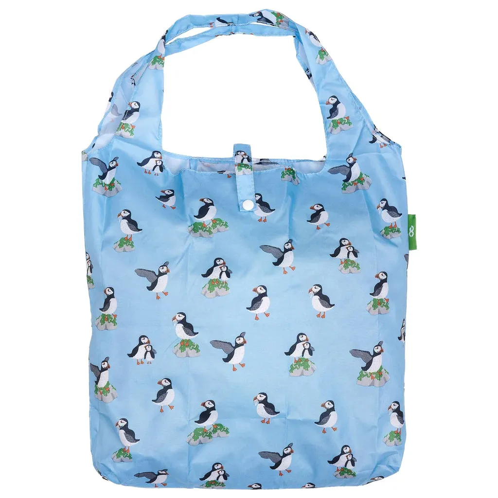 Eco Chic Lightweight Foldable Reusable Blue Puffin Shopping Bag