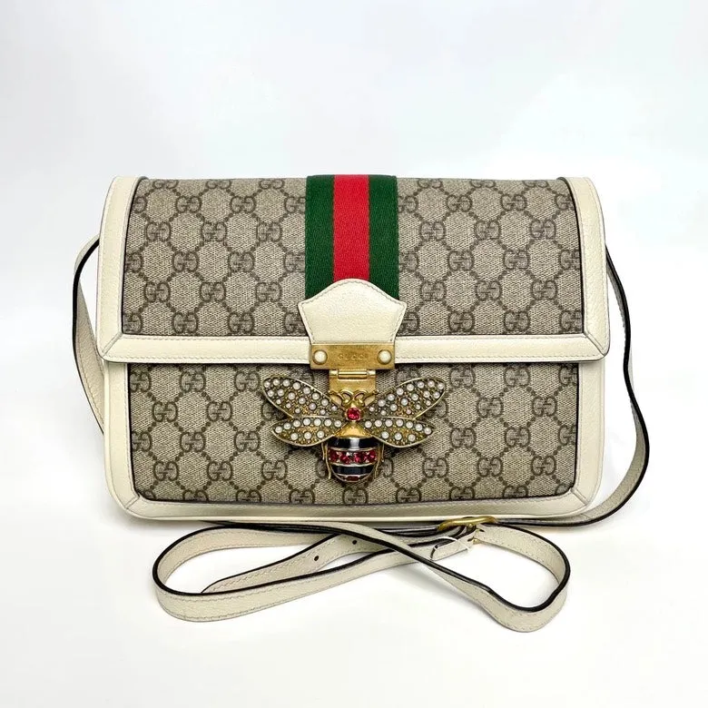Gucci Queen Margaret Beige Canvas Shoulder Bag Medium