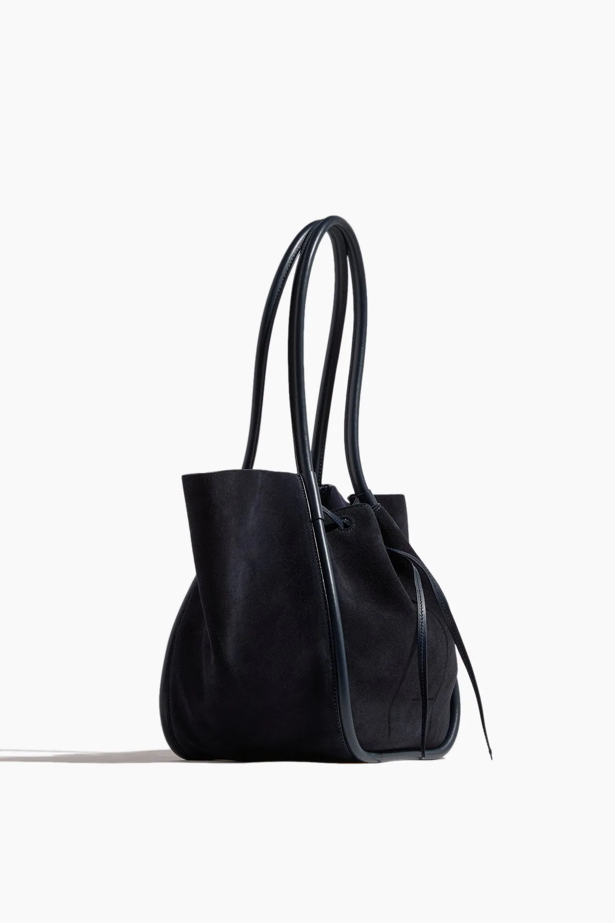 Large Ruched Soft Suede Tote in Deep Navy