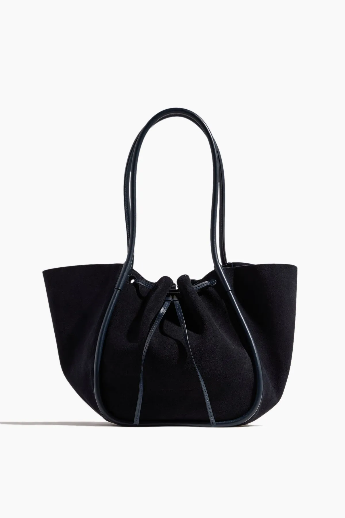 Large Ruched Soft Suede Tote in Deep Navy