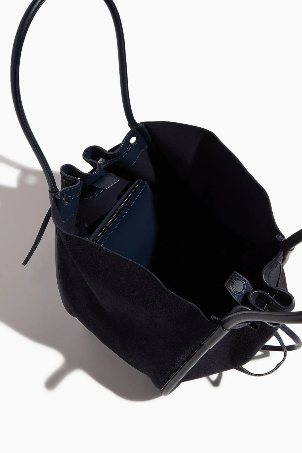 Large Ruched Soft Suede Tote in Deep Navy