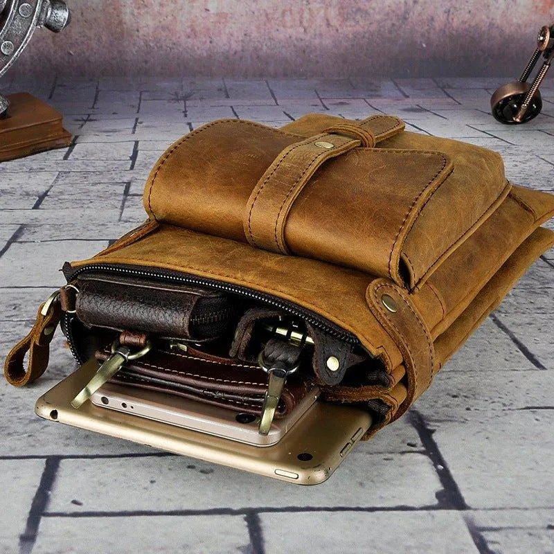 Woosir Vintage Genuine Leather 8 Inch Messenger Bag for Men