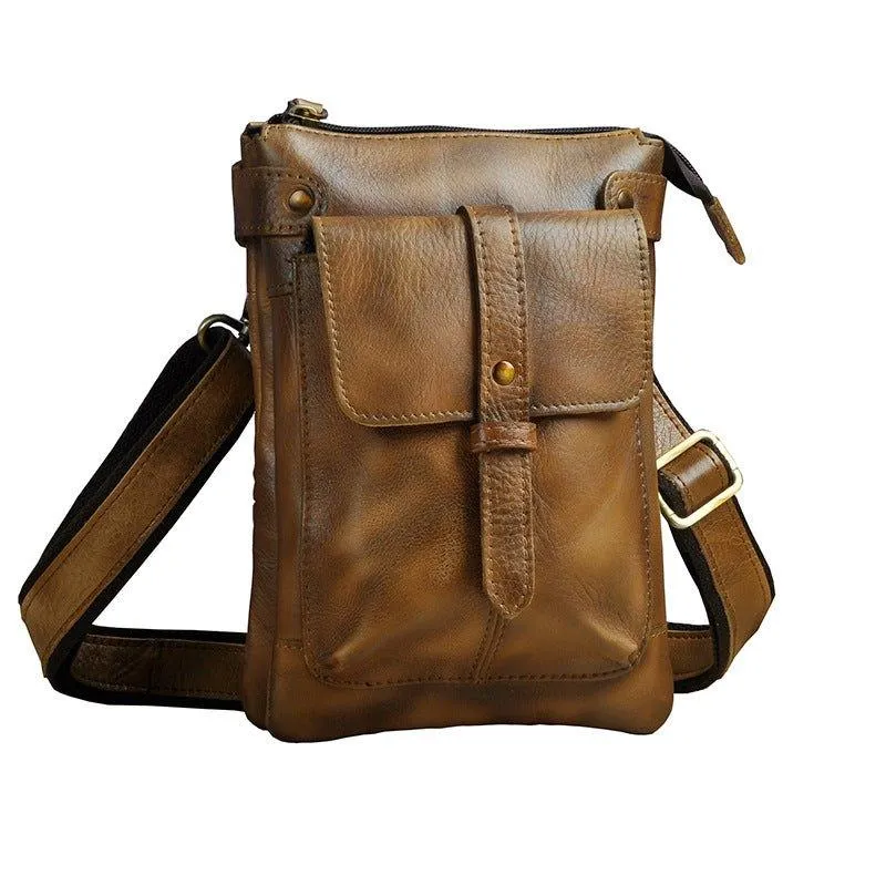 Woosir Vintage Genuine Leather 8 Inch Messenger Bag for Men