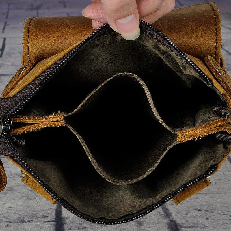 Woosir Vintage Genuine Leather 8 Inch Messenger Bag for Men