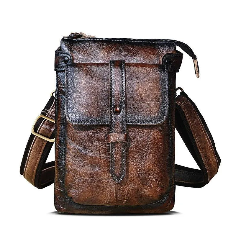Woosir Vintage Genuine Leather 8 Inch Messenger Bag for Men