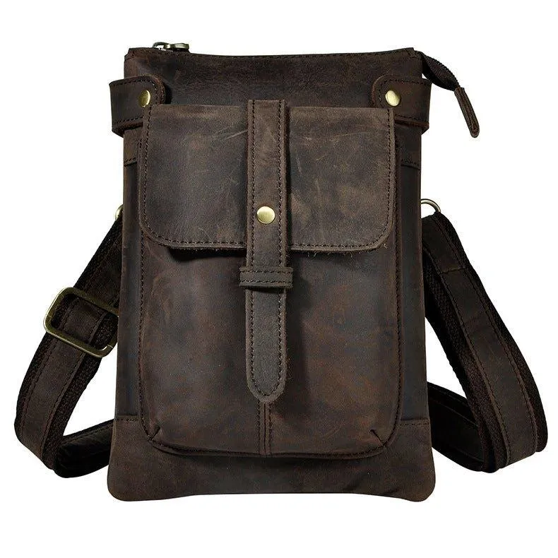 Woosir Vintage Genuine Leather 8 Inch Messenger Bag for Men