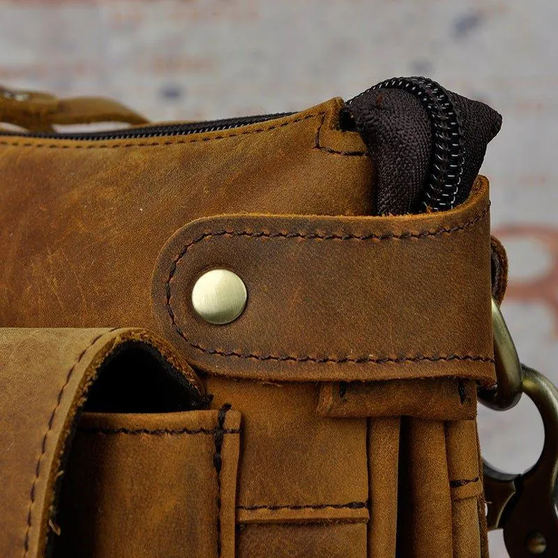 Woosir Vintage Genuine Leather 8 Inch Messenger Bag for Men